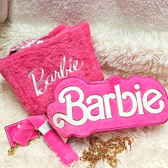 Barbie Handbags - Barbie Pink Faux LOGO Fuzzy Limited Edition Crossbody Bag Shoulder Bag